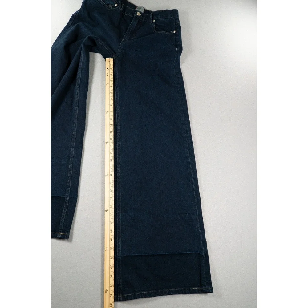 Alice + Olivia Trish Mid Rise Baggy Jeans Dark Rinse Wide Leg Cuff Denim 27
